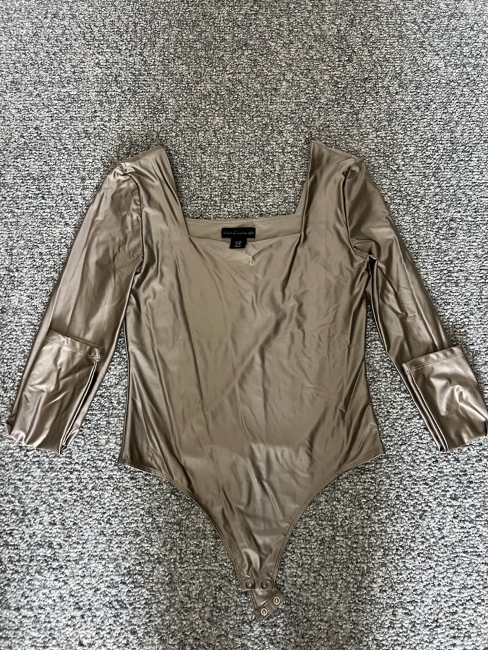 Gold Metallic Taupe Long Sleeve Bodysuit house of Harlow
